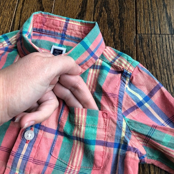 *EUC* Janie and Jack Boys 3-6M Pink/Orange Plaid 100% Cotton Button-Down Shirt - Picture 8 of 8